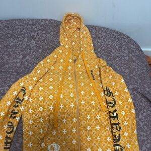 Orange chrome heart Zip up Hoodie with Black Lettering